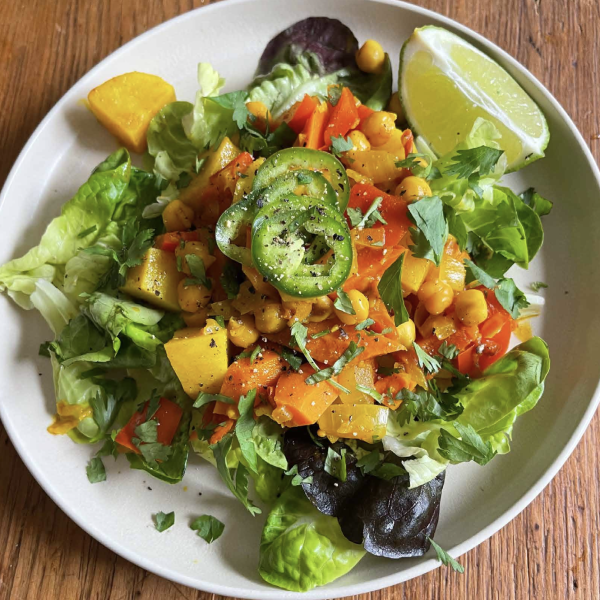 Chickpea Curry Over Greens