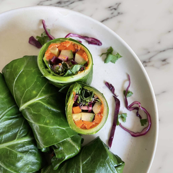 Collard Green Wraps + Red Pepper Dip