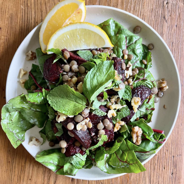 Roasted Beets + Green Lentils + Wilted Chard