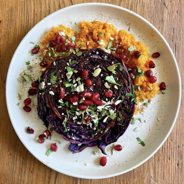 Roasted Cabbage Steaks + Sweet Potato Mash