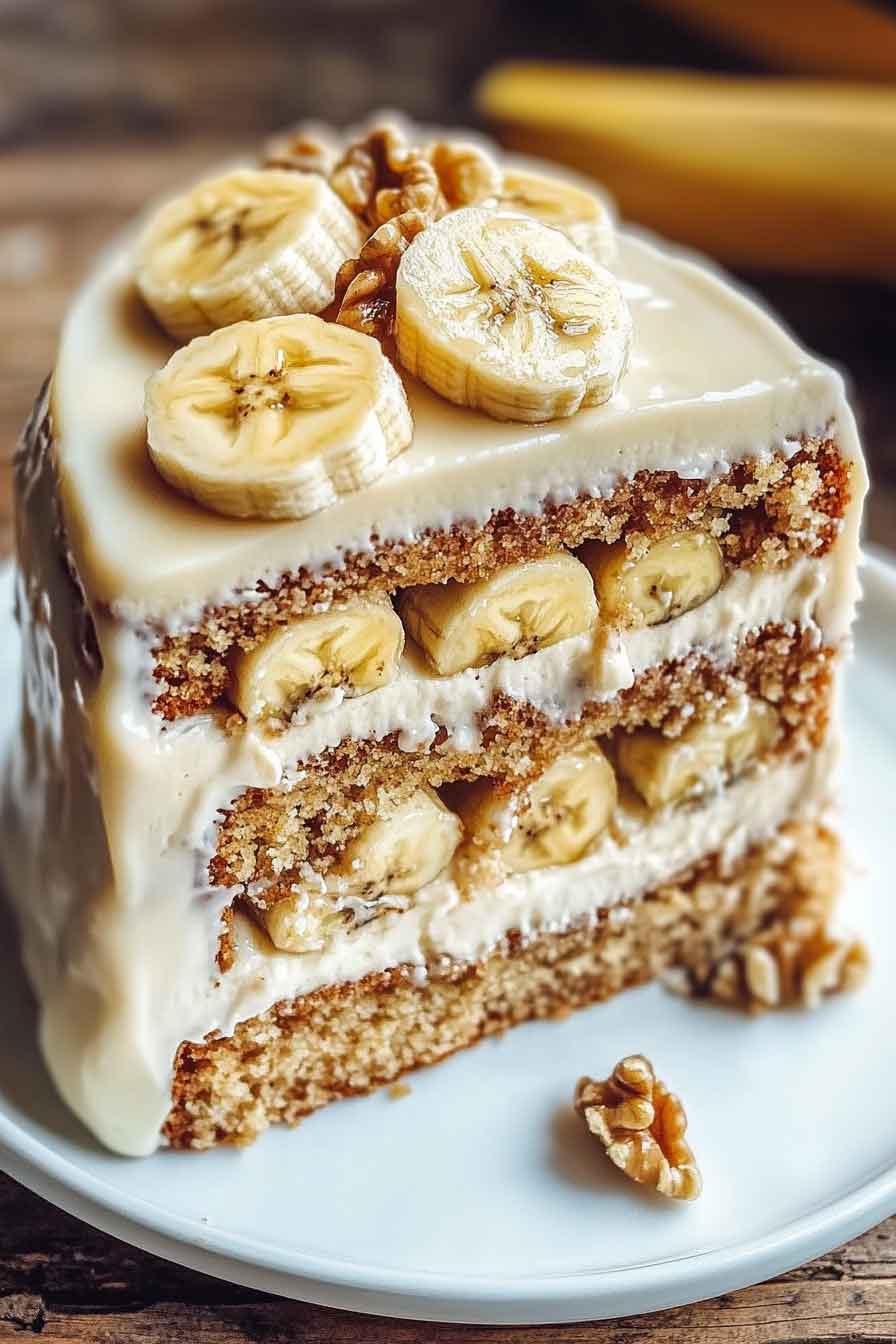 Banana-Walnut Cake with Blackberry-Almond Butter Sauce