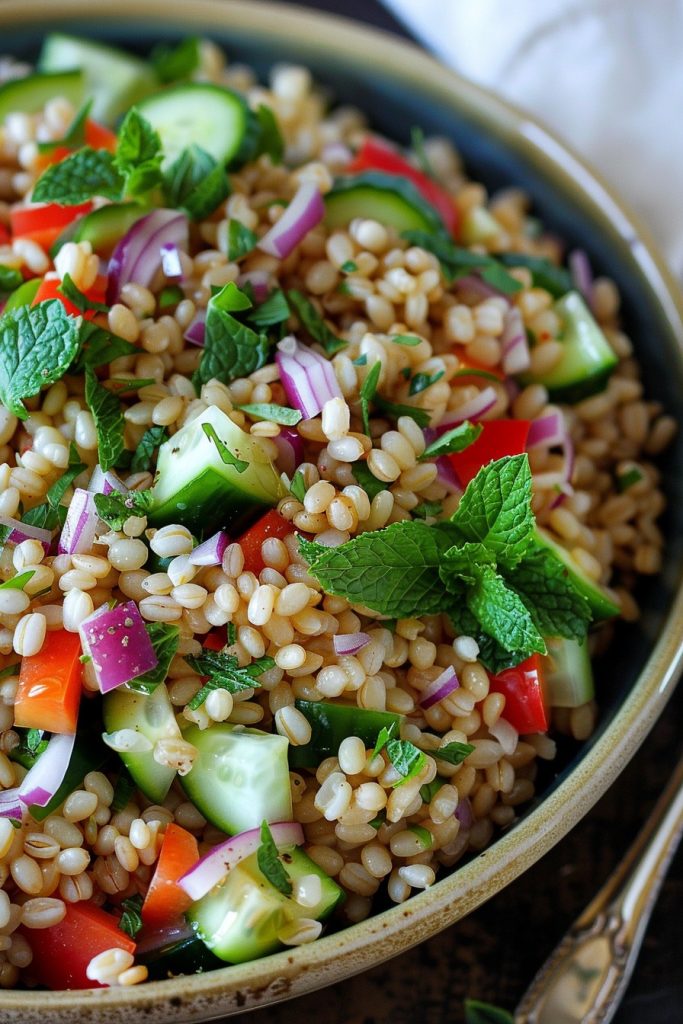 Barley salad with olives and nuts