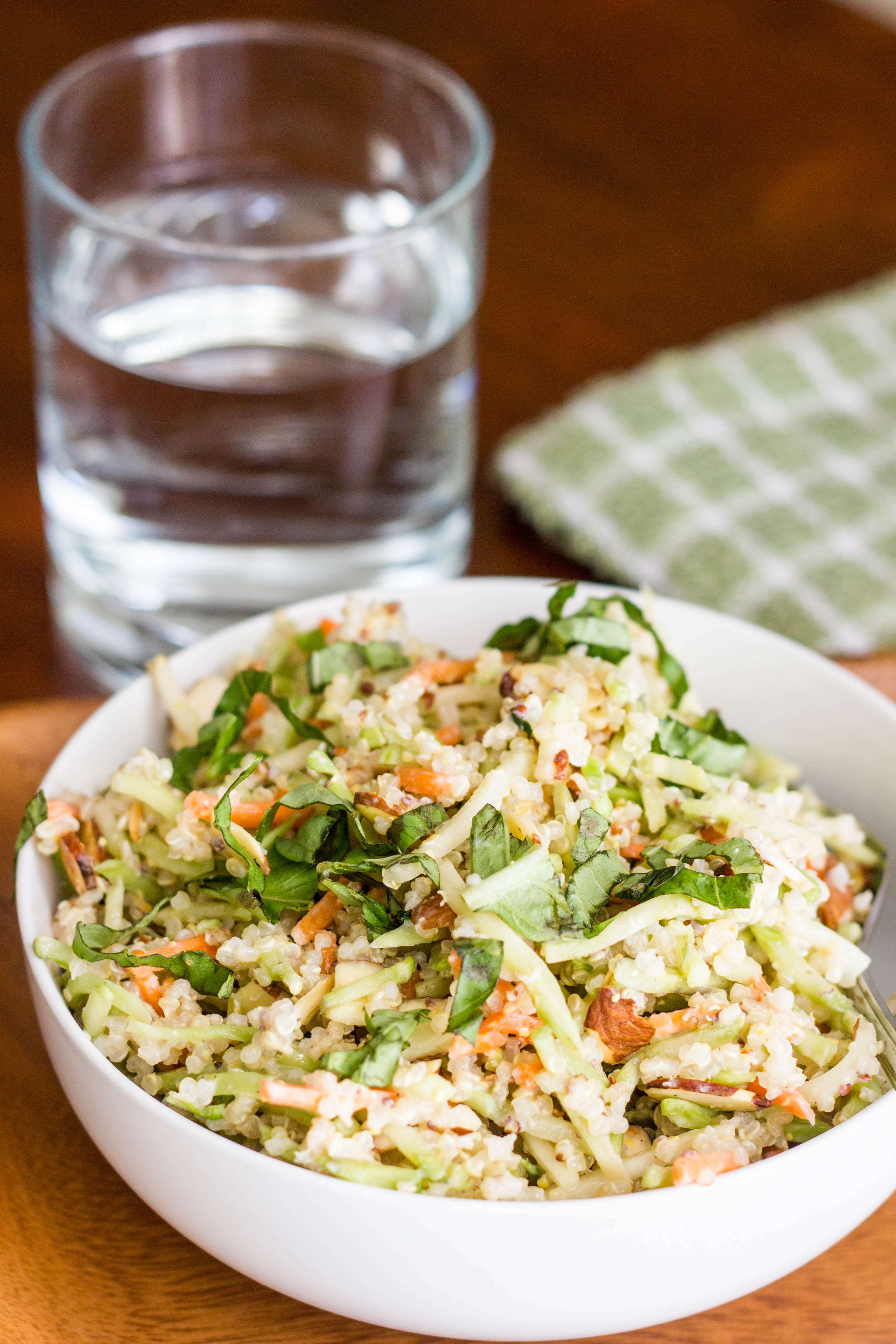 Broccoli and Quinoa Slaw with Wild Salmon and Hemp Pesto