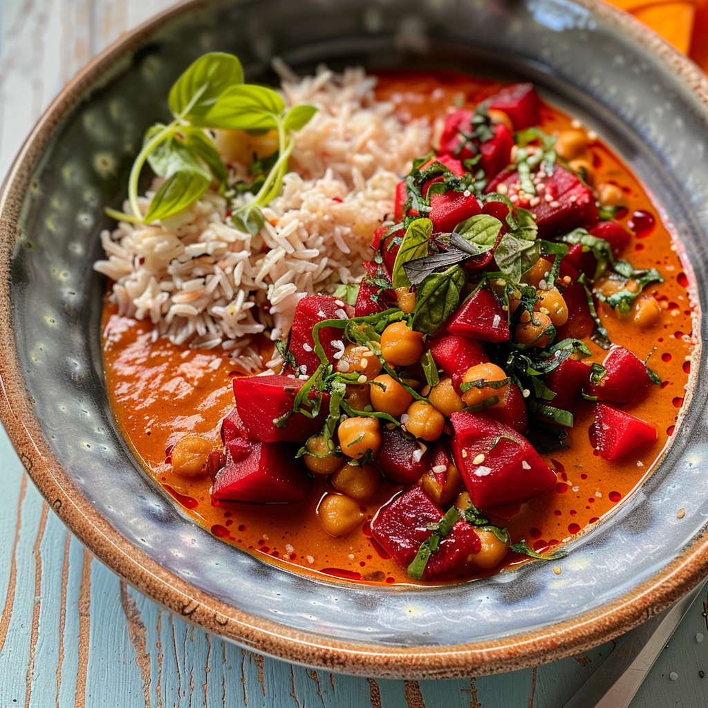 Chickpea Curry with Beet Raita