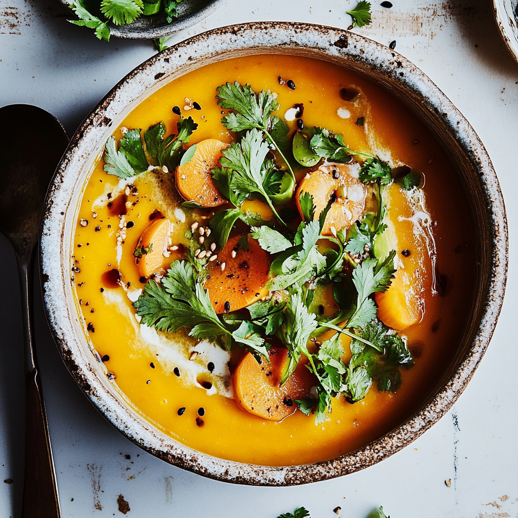 Coconut Carrot Soup with Crispy Chickpeas