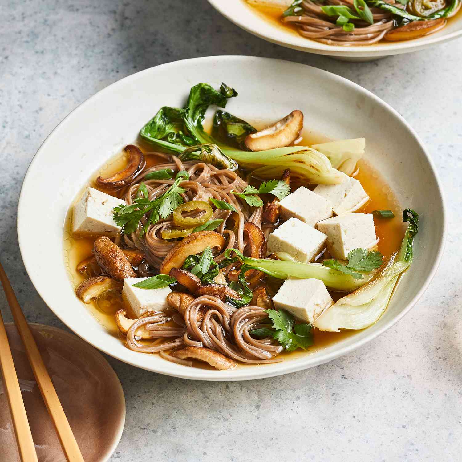 Cold Soba Noodle Salad with Mushrooms, Bok Choy, and Tofu