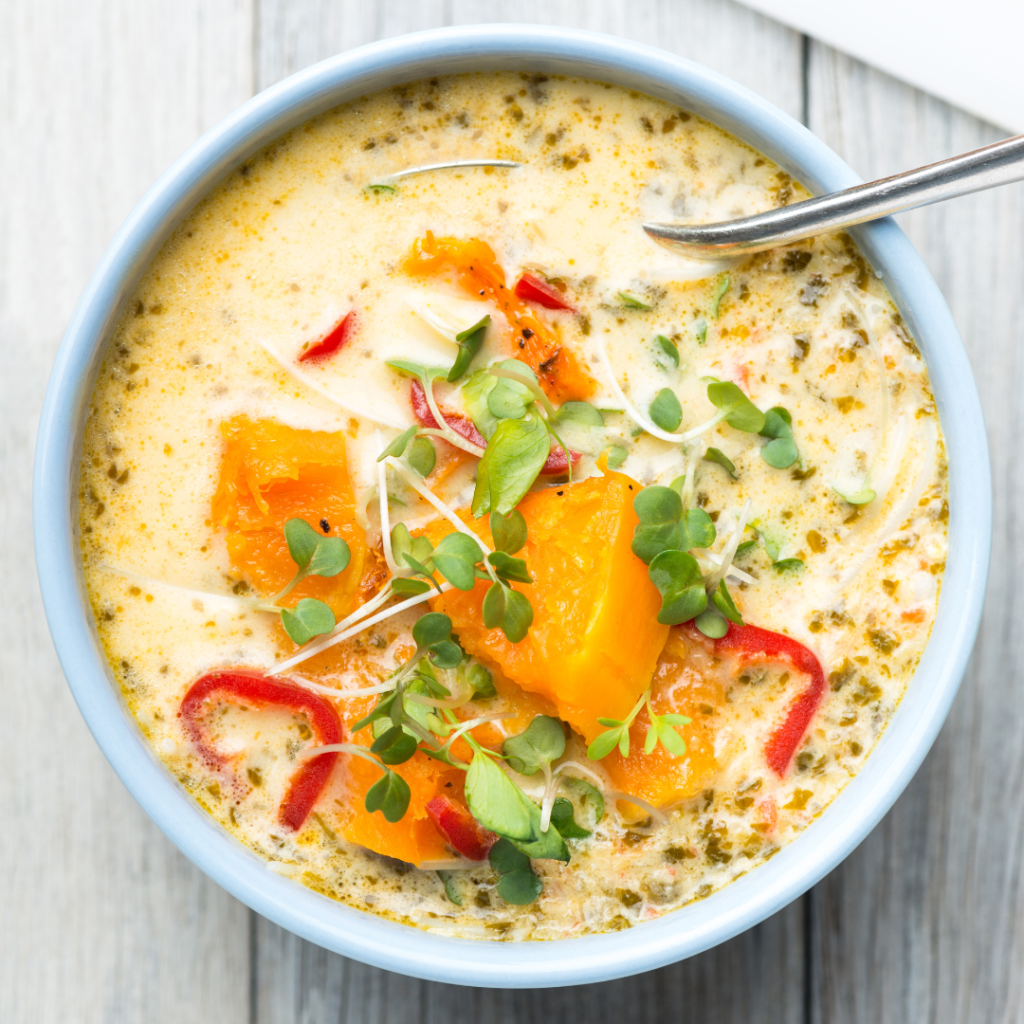 Curried Butternut Soup with Rainbow Chard