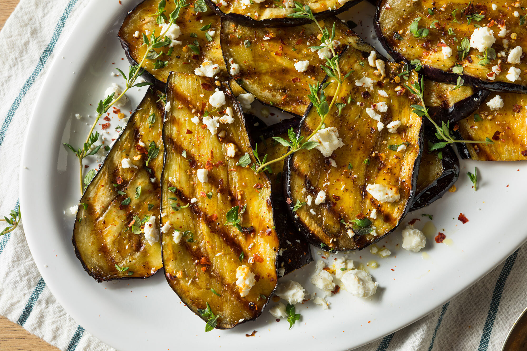 Grilled eggplant with feta cheese and tomatoes
