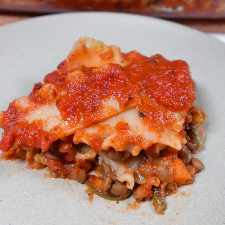 Lasagna with Kale and Red Lentil Tomato Sauce