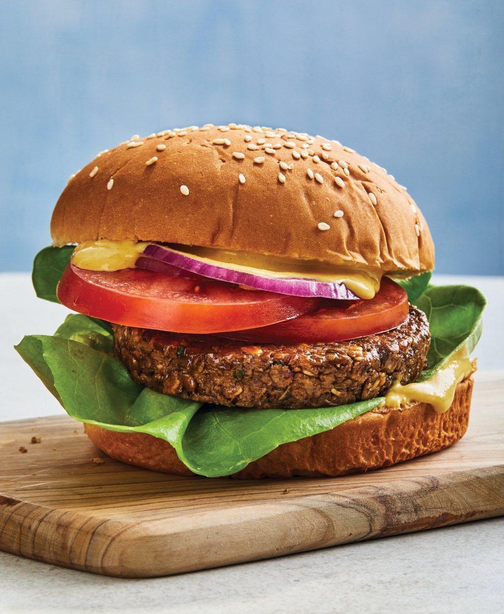 Lentil-Walnut Burgers with Cheesy Sauce