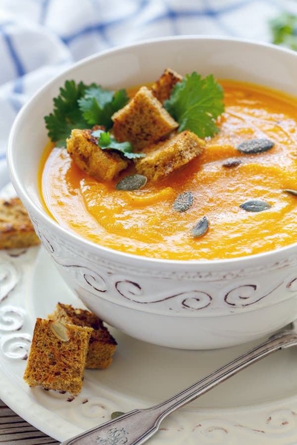 Pumpkin soup with croutons