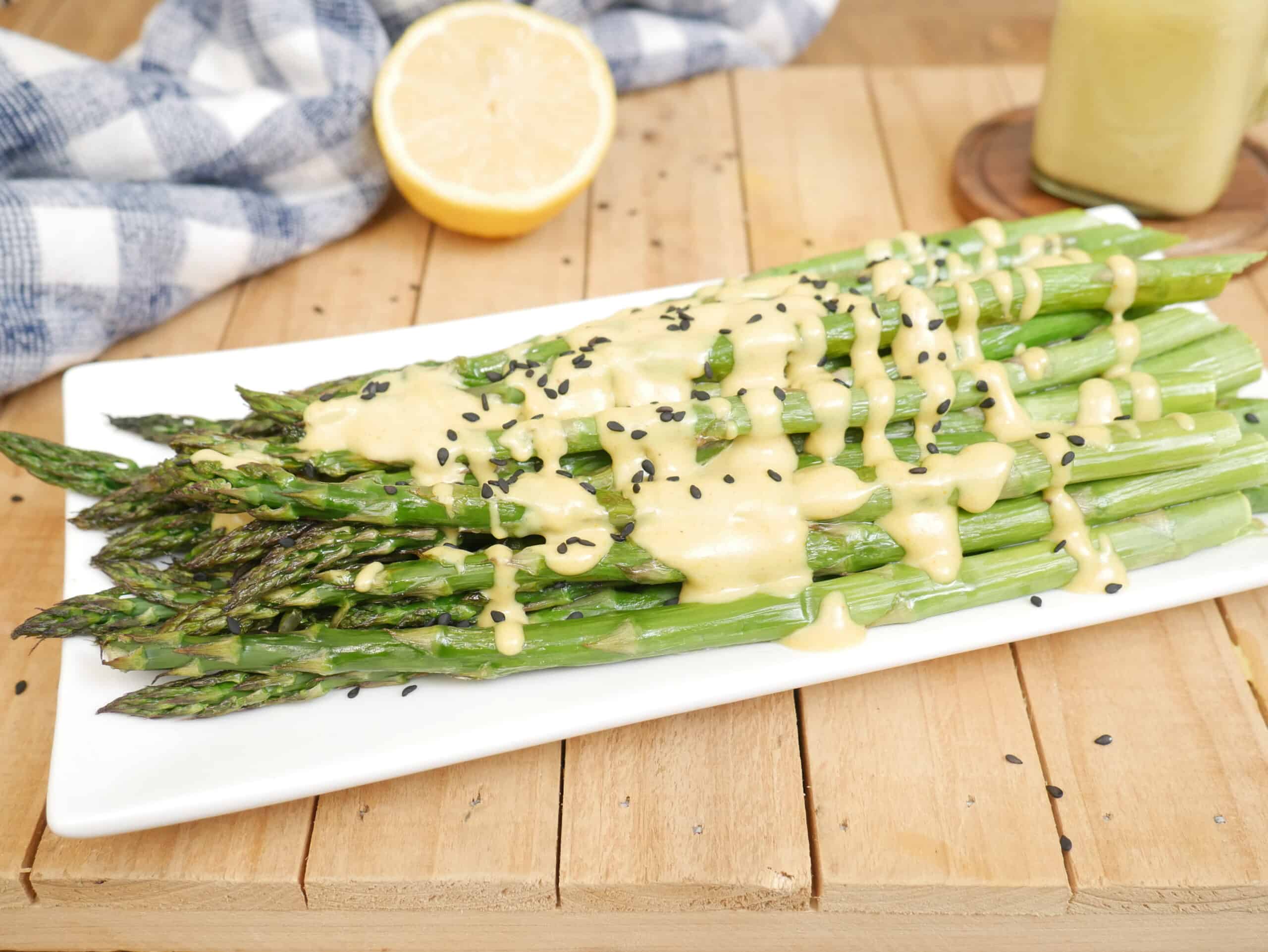 Roasted Asparagus with Tahini Lemon Sauce