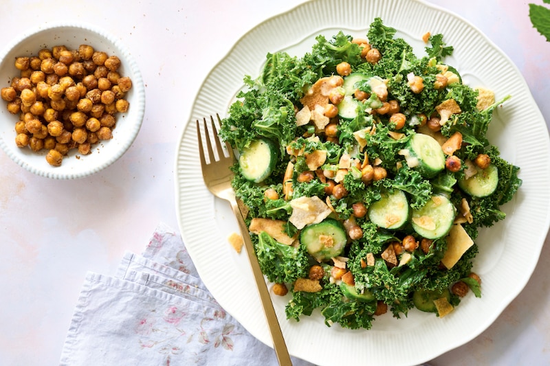 Roasted Chickpea and Kale Salad with Sweet Potatoes and Apples