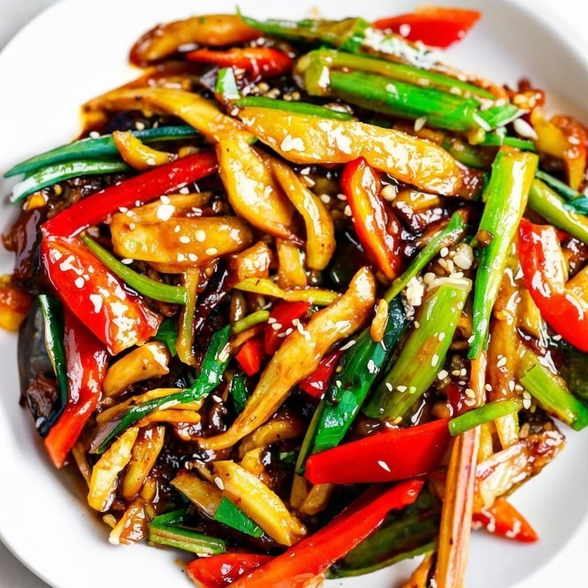 Sambal-Topped Soy Curls and Vegetable Stir-Fry