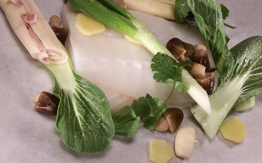 Steamed Fish with Ginger and Bok Choy